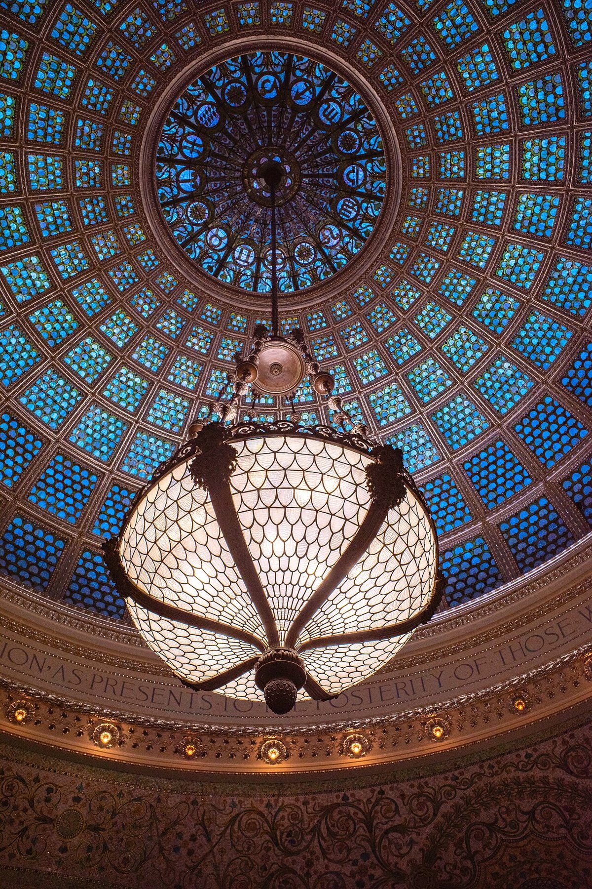 The stained glass Tiffany dome inside the Chicago Cultural Center